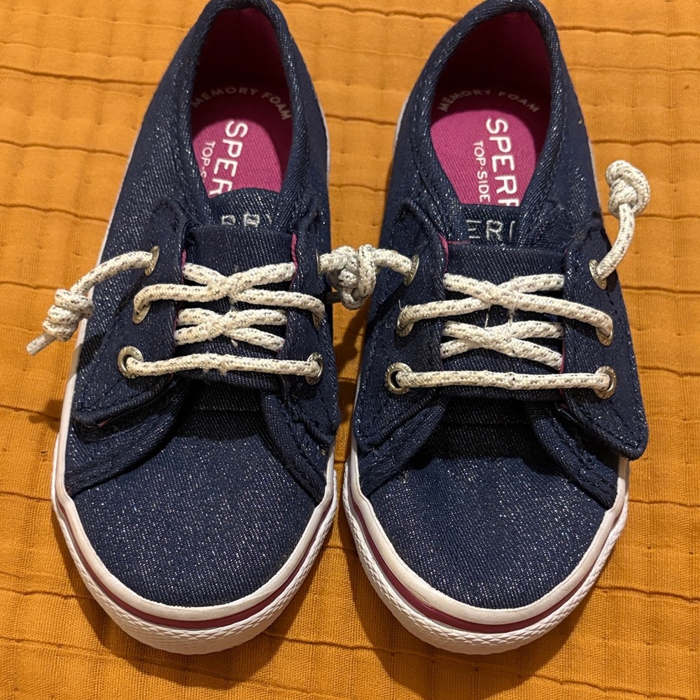 Sperry Kids Navy Canvas Slip-On Sneakers with White Laces